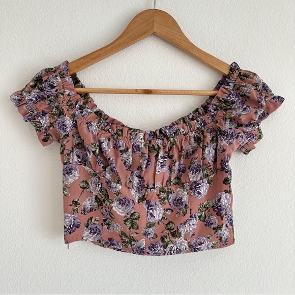 Nasty Gal Rose Floral Crop Top In Mauve - Picture 6 of 8